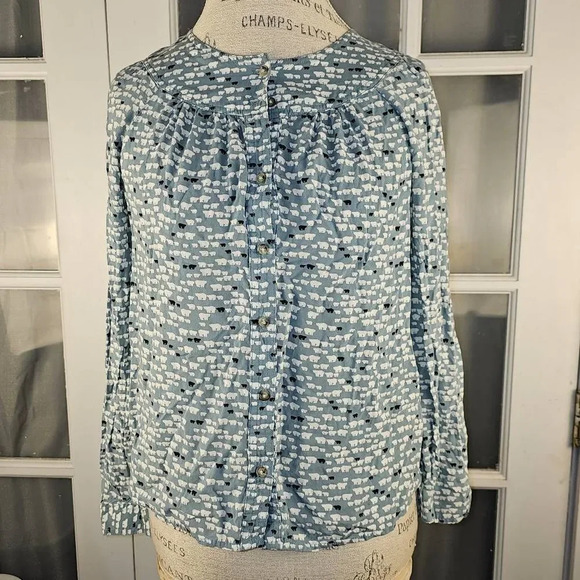 Conversations‎ Anthropologie Teal Bear Print Boho Top Blouse 4 Limited Edition - Picture 1 of 5